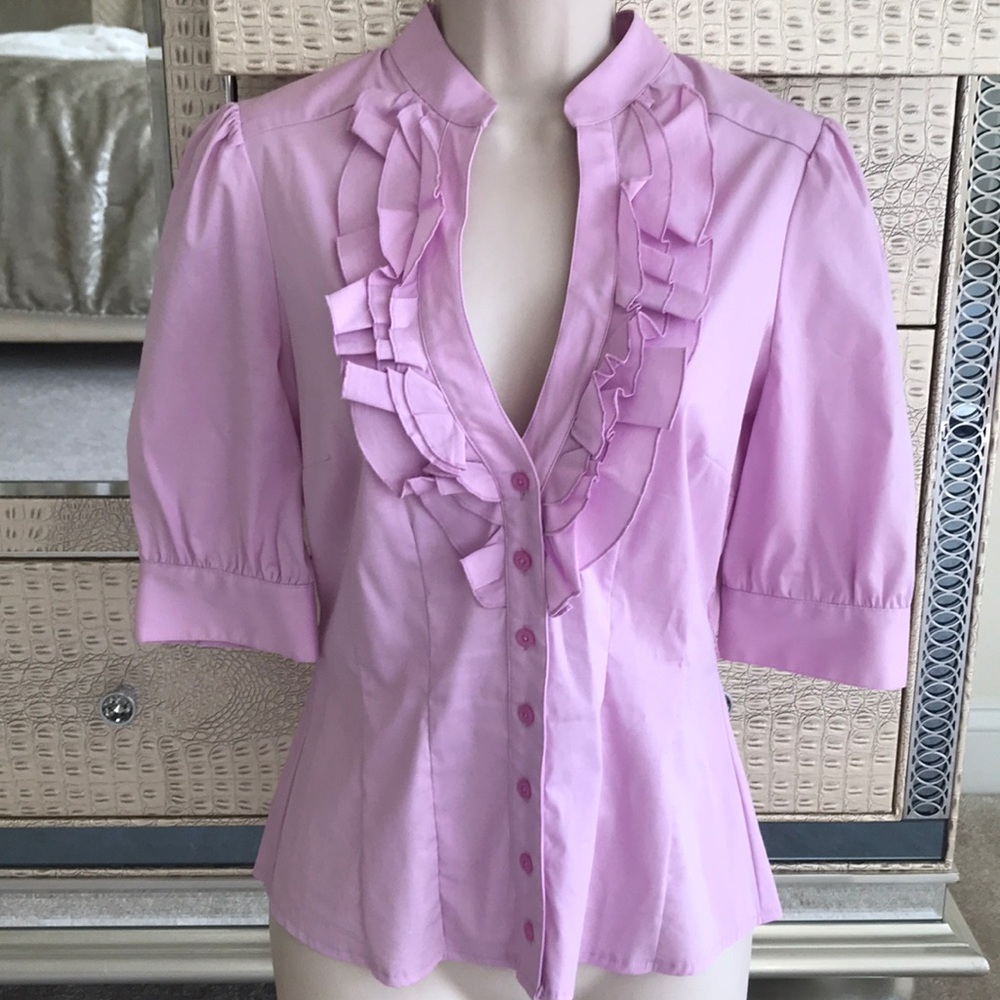 Bebe Pink Feminine Ruffle Dress Shirt